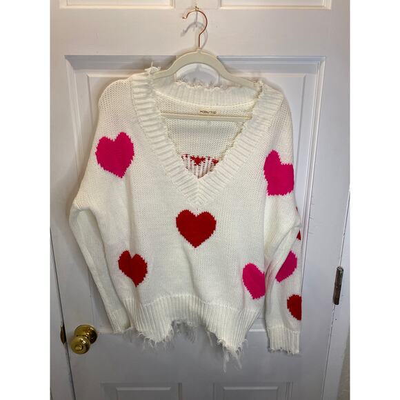 Valentine Heart Knit Mainstrip Distressed Pink Love Hearts Novelty Print Small - Picture 5 of 9